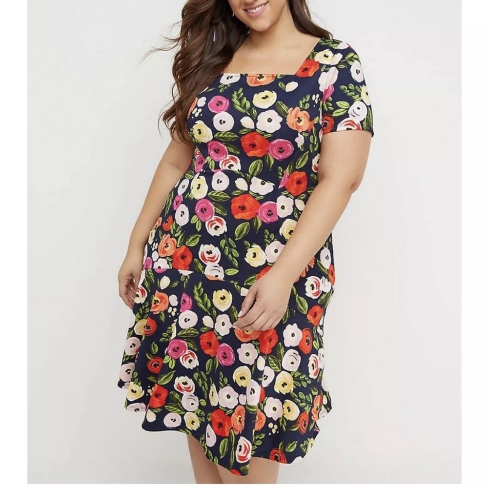 Lane Bryant Floral Square Neck Scuba/skater dress 26 NWT